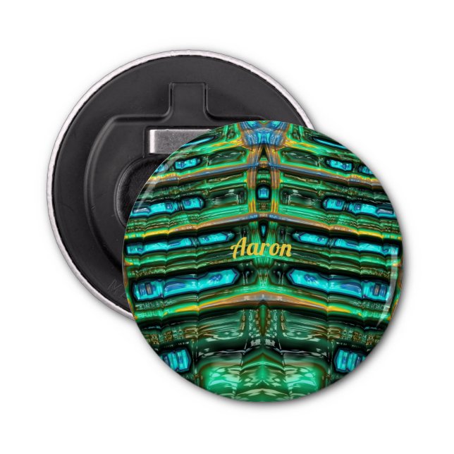 Abrebotellas AARON ~ Sombras de azul acuático verde y 3D amaril (Anverso)