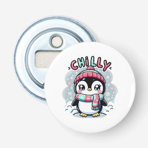 Abrebotellas Abrazo de bufanda nevada de pingüino helado