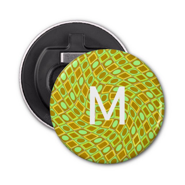 Abrebotellas Abstract geometric swirl retro lime pattern (Anverso)
