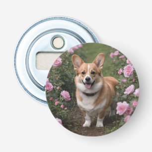 Abrebotellas "Acompañante encantador: Un Corgi en un Jardín ros