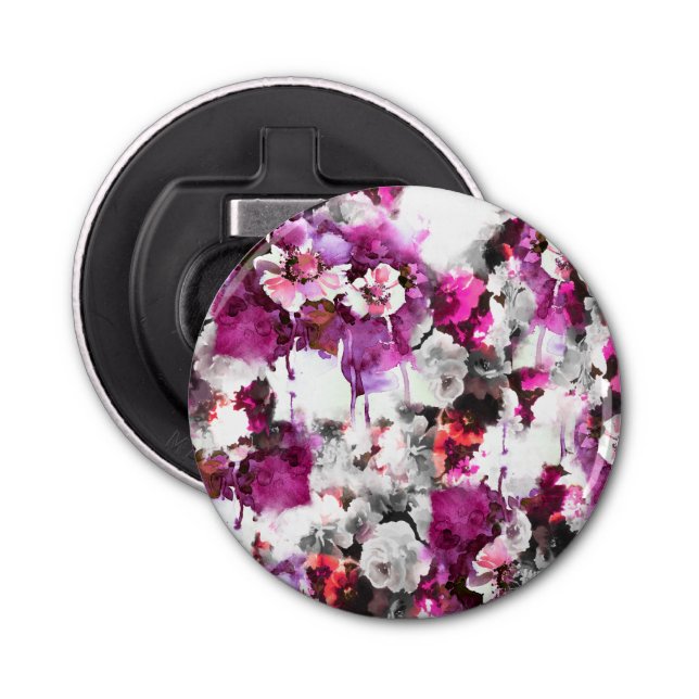 Abrebotellas Acuarela floral - Diseño abstracto rosa y blanco (Anverso)