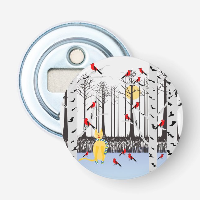 Abrebotellas Alegría de invierno - Gato con cardenales de Birch (Anverso)