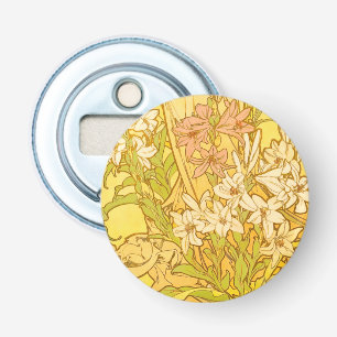 Abrebotellas Alfonse Mucha Flores de lirio Art Nouveau