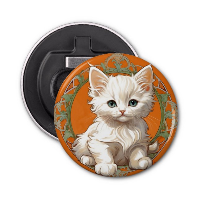 Abrebotellas Alphonse Mucha Art Nouveau Gatito Blanco (Anverso)