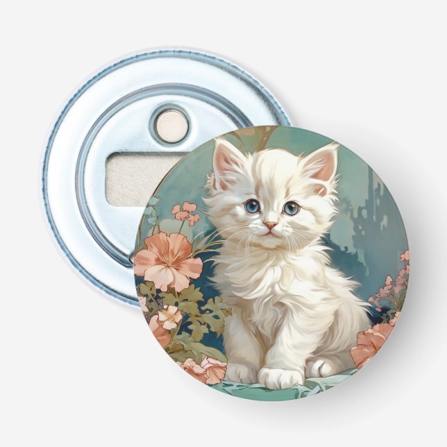 Abrebotellas Alphonse Mucha Estilo Gato Blanco (Anverso)