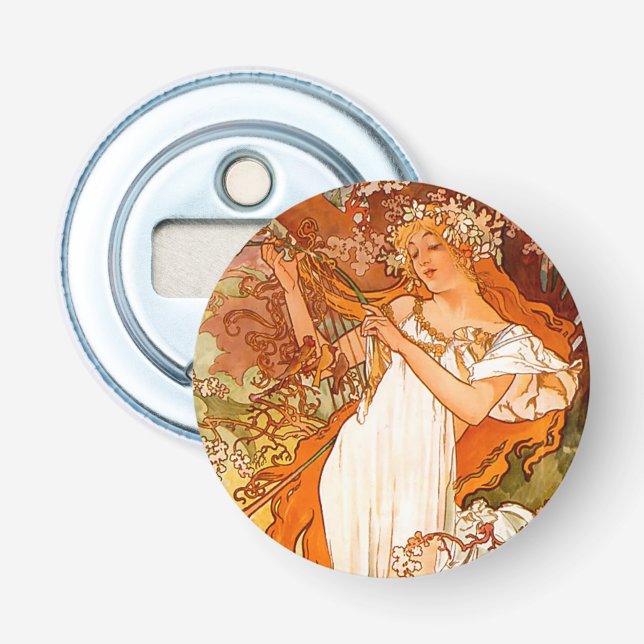 Abrebotellas Alphonse Mucha modernidad primavera (Anverso)