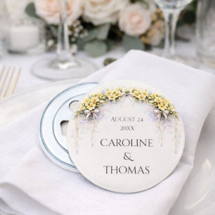 Abrebotellas Amarillo Canario Romántico Freesia Floral Boda