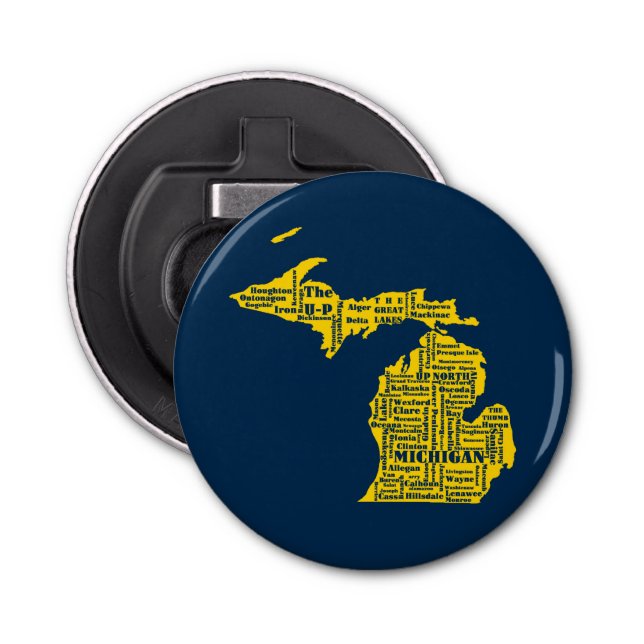 Abrebotellas Amarillo divertido y azul marino de las ciudades d (Anverso)