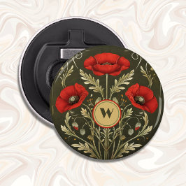 Abrebotellas Amarillo Rojo Amapolas Vintage Monograma Art Nouve