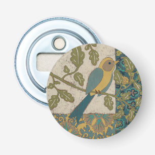 Abrebotellas Amarillo y pájaro azul verde azulado encaramados