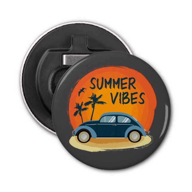 Abrebotellas ambiente veraniego con coche retro en la playa (Anverso)