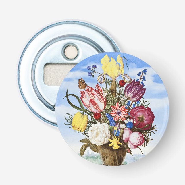 Abrebotellas Ambrosius Bosschaert Bouquet de flores en un borde (Anverso)