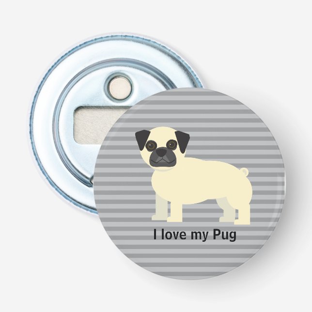 Abrebotellas Amo a mi Pug Gris Lined (Anverso)