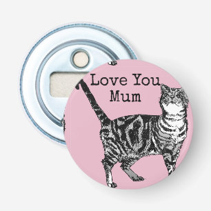 Abrebotellas Amor de Gato de Tabby Rosa por Mamá Favor Floral F
