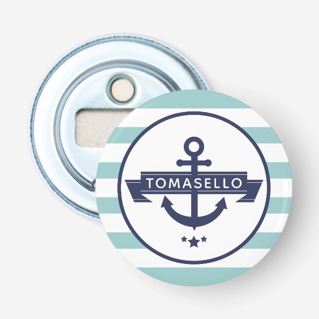 Abrebotellas Ancla Azul Marino Náutico Familia Nombre Franja Ac (Anverso)