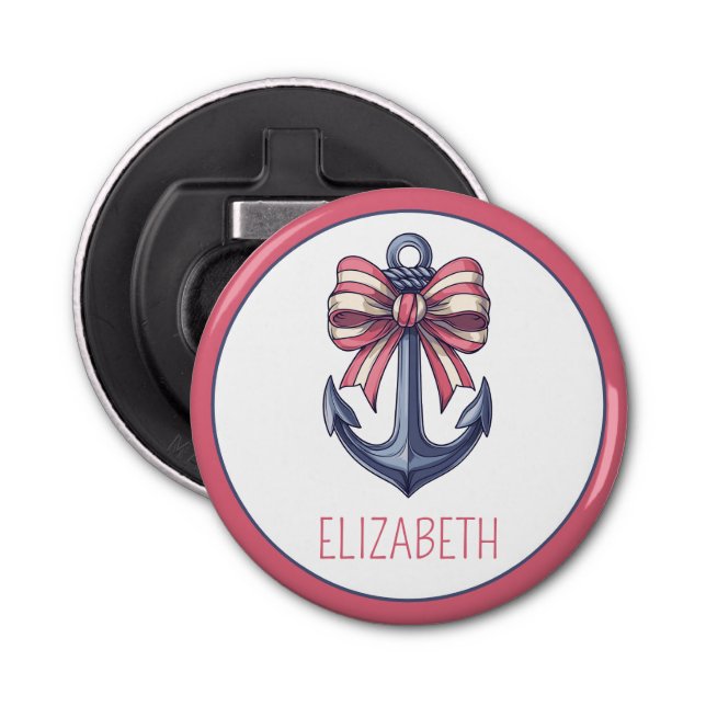 Abrebotellas Anclaje azul náutico con arco de franja roja y bla (Anverso)