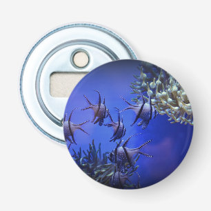 Abrebotellas Angelfish negro y blanco en el Mar Azul profundo