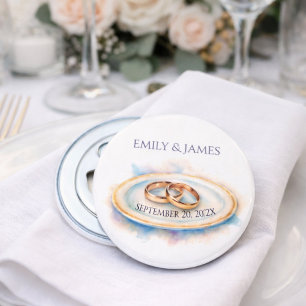 Abrebotellas Anillos de boda de rosa dorada con acuarela elegan
