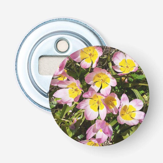 Abrebotellas Apertura de botellas de botón de flores rosadas y  (Anverso)