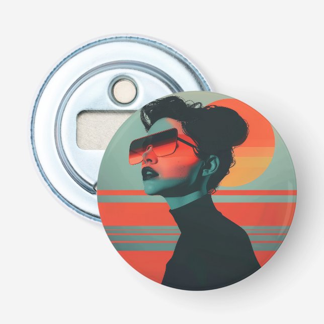 Abrebotellas Apertura de botellas de sol retro de mujer moderna (Anverso)