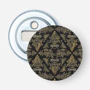 Abrebotellas Apertura de frascos Damask 06 Black-Gold-Round