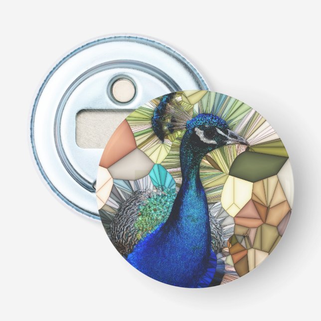 Abrebotellas Apertura de una botella de mosaico de pavo real (Anverso)