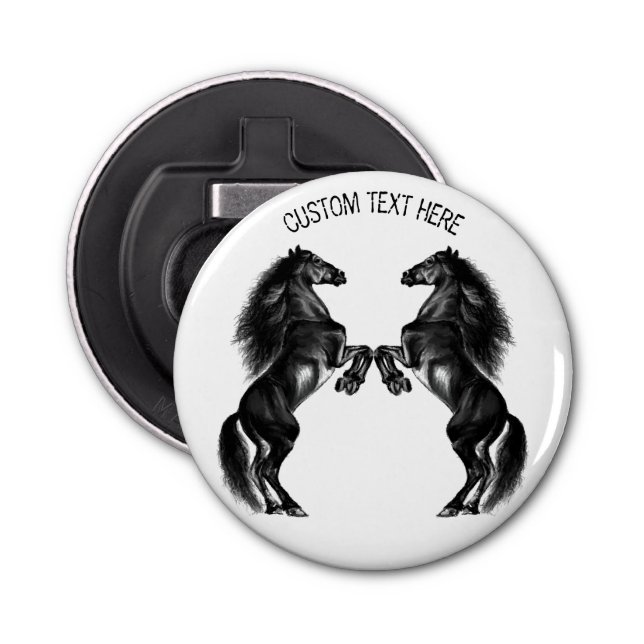 Abrebotellas Apertura del frasco de caballos erguidos con texto (Anverso)