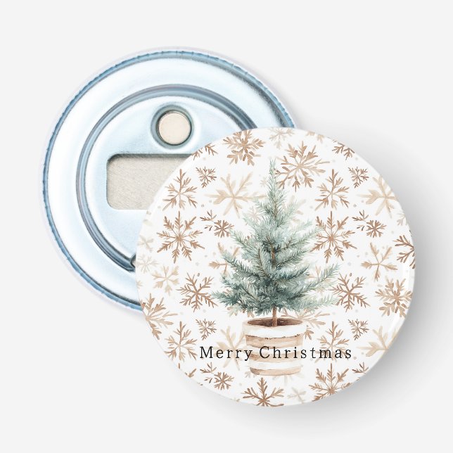Abrebotellas Árbol de Navidad Copos de Nieve Blanco Crema (Anverso)