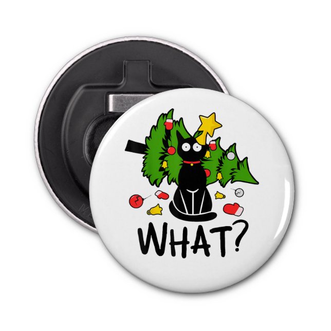 Abrebotellas Árbol de Navidad divertido gato negro Santa humor  (Anverso)