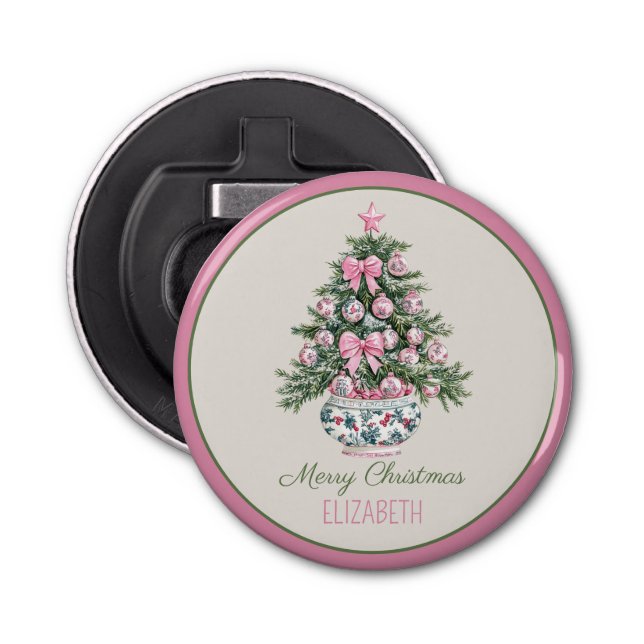Abrebotellas Árbol de Navidad Preppy Chinoiserie Personalizado (Anverso)