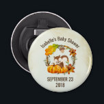 Abrebotellas Ardilla y calabazas Rústico Wreath Baby Shower<br><div class="desc">Un abrebotellas personalizado para un evento. Diseñado con una ardilla linda detrás de algunas calabazas acuáticas naranjas. Una corona folclórica los rodea con una hoja de roble y flores naranjas y otras espirales y hojas. El fondo es de color crema, con un aspecto áspero y envejecido alrededor de los bordes....</div>