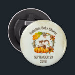 Abrebotellas Ardilla y calabazas Rústico Wreath Baby Shower<br><div class="desc">Un abrebotellas personalizado para un evento. Diseñado con una ardilla linda detrás de algunas calabazas acuáticas naranjas. Una corona folclórica los rodea con una hoja de roble y flores naranjas y otras espirales y hojas. El fondo es de color crema, con un aspecto áspero y envejecido alrededor de los bordes....</div>
