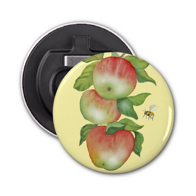Abrebotellas Armonía dulce: manzanas acuarelas y una abeja (Anverso)