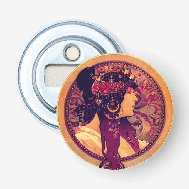 Abrebotellas Art nouveau Alphonse Mucha Donna elegant woman (Anverso)