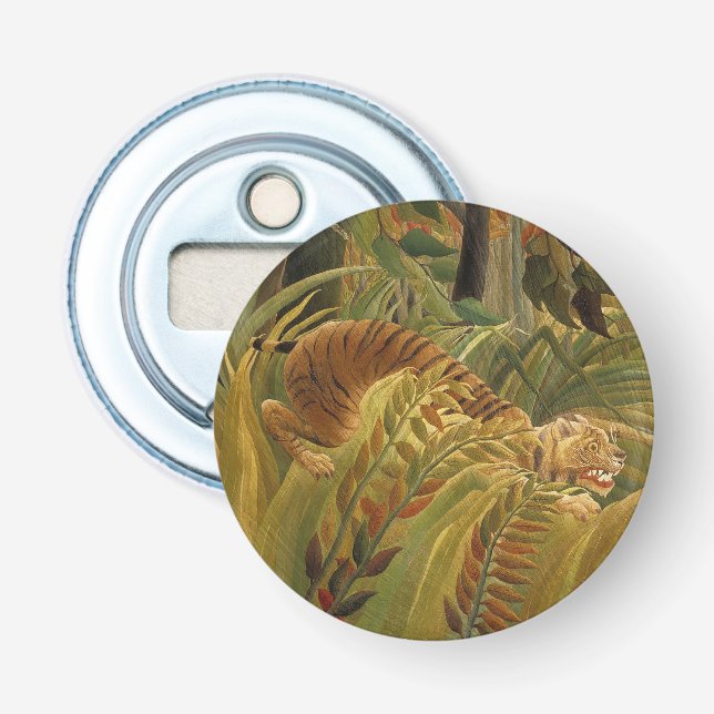 Abrebotellas Arte de tigre tropical de la selva de Rousseau (Anverso)