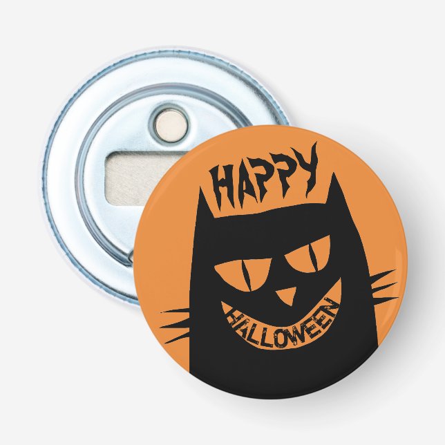 Abrebotellas Asombroso gato negro de Halloween en Naranja (Anverso)