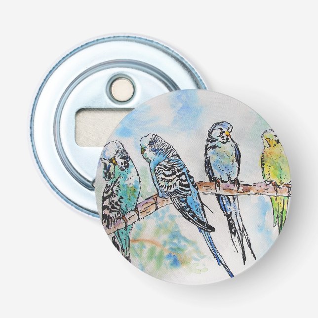 Abrebotellas Aves australianas Budgie Watercolor Art Key Ring (Anverso)