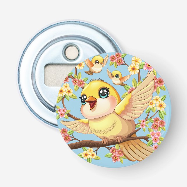 Abrebotellas Aves cortas y felices entre las flores de primaver (Anverso)