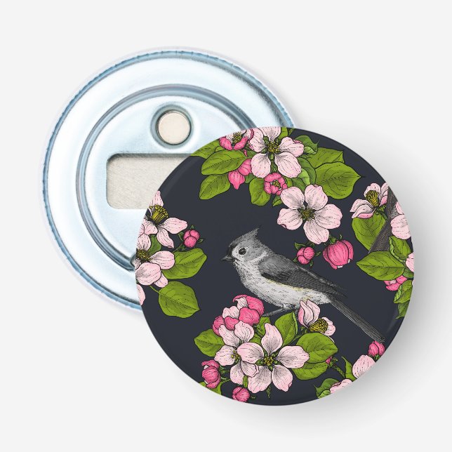 Abrebotellas Aves y flores en negro (Anverso)