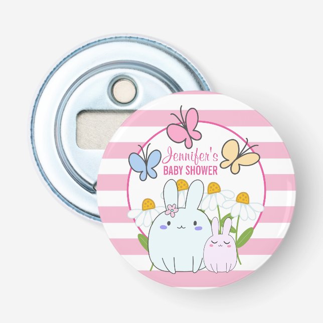 Abrebotellas Baby Shower de Bunnies, mariposas y maricas (Anverso)