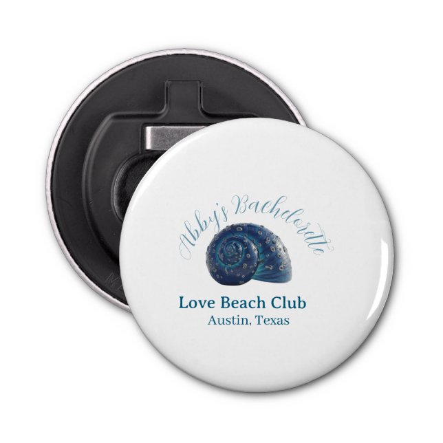 Abrebotellas Bachelorette party beach club blue sea shell name  (Anverso)