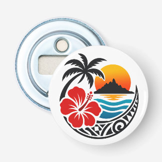 Abrebotellas Badge Polynésie Française – Fleur Tiare, Palmier e