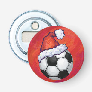 Abrebotellas Balón de fútbol del gorra de Santa en rojo