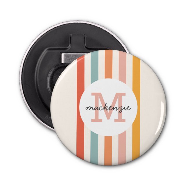 Abrebotellas Bandas retro-coloreadas monogramadas personalizada (Anverso)