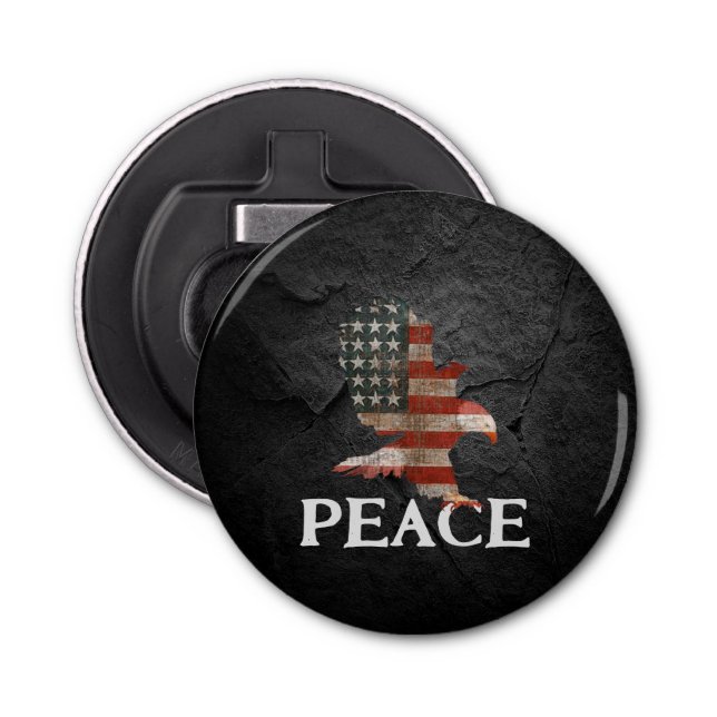 Abrebotellas Bandera americana águila calva en roca negra (Anverso)