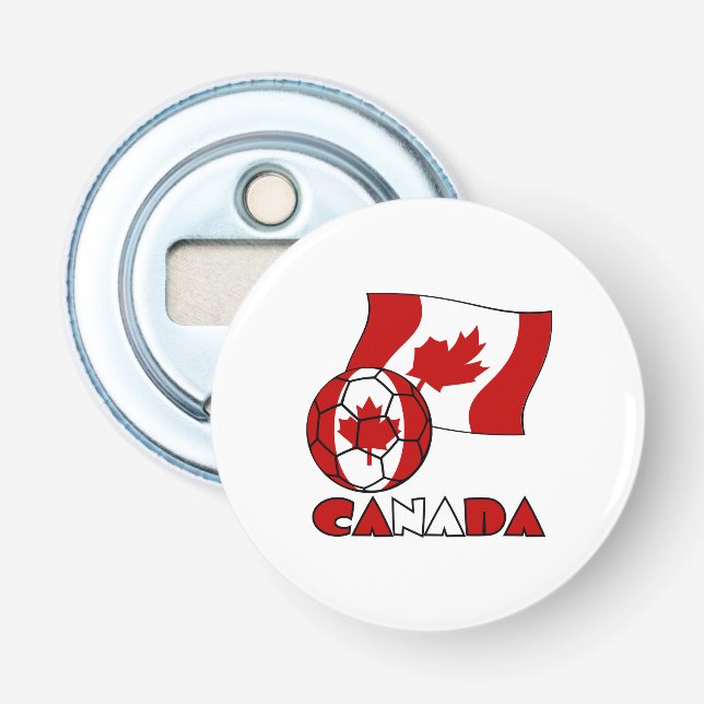 Abrebotellas Bandera canadiense con balón de fútbol (Anverso)