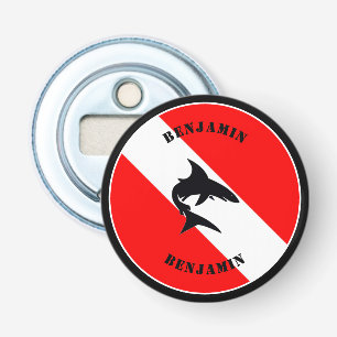 Abrebotellas Bandera de buceo personalizado Scuba y tiburón