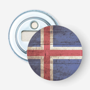 Abrebotellas Bandera de Islandia en grano de madera viejo