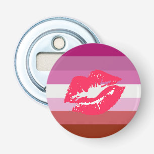 Abrebotellas Bandera de Orgullo Lesbiana con Lápiz Labial