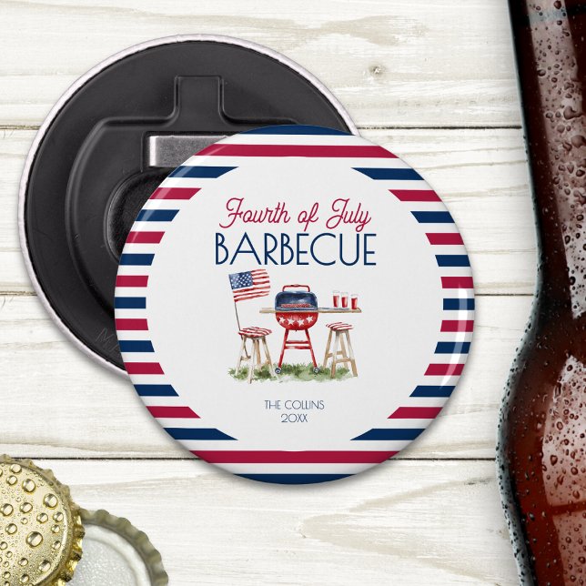 Abrebotellas Bandera de parrilladas patrióticas 4 de julio Fies (Patriotic Barbecue Flag 4th of July Summer Party Bottle Opener)